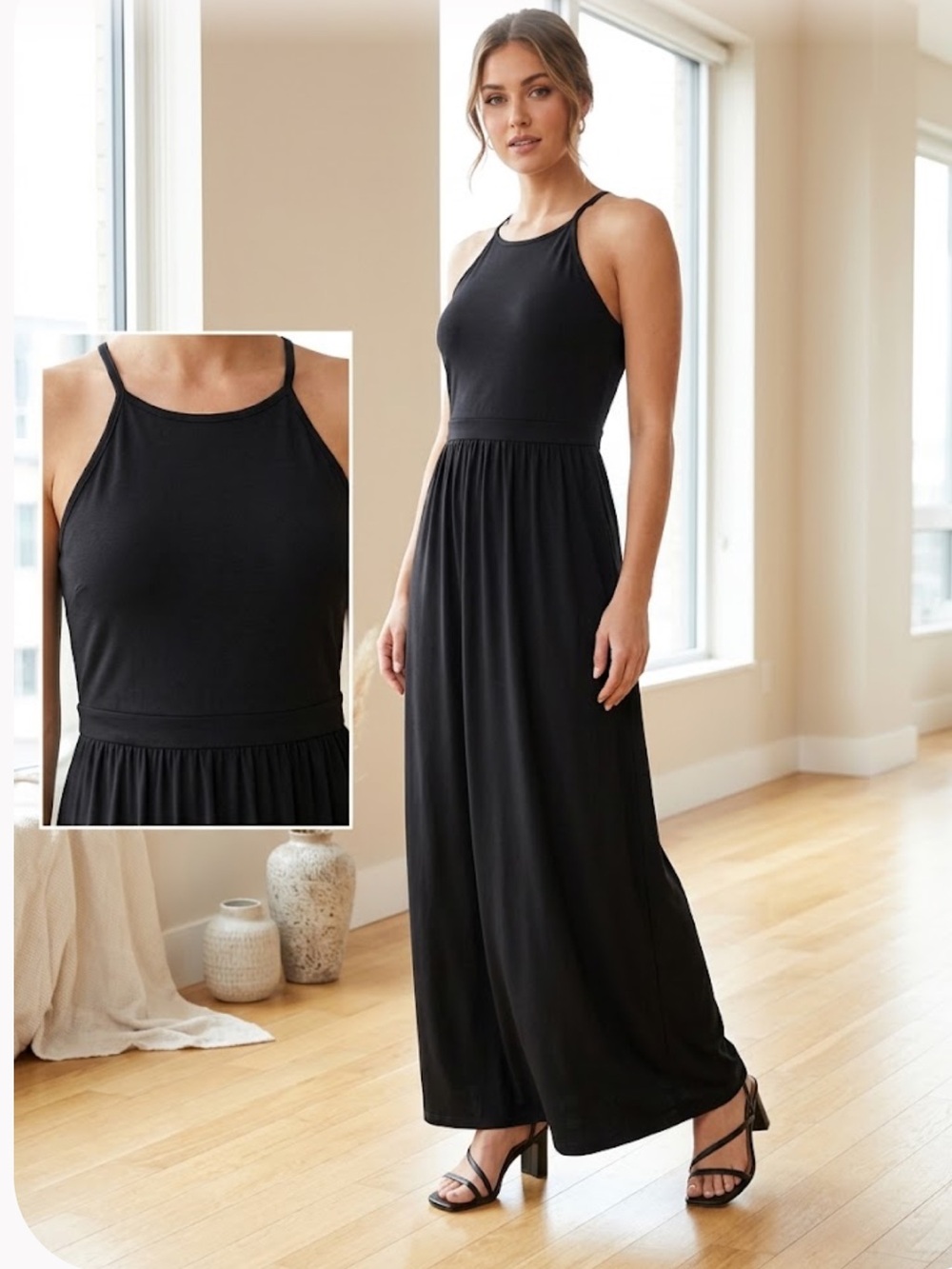 Old Navy Black High-Neck Halter Maxi Dress